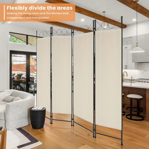 Vista 2 de Divisor de habitación, 4 paneles, pantalla de privacidad plegable portátil de 6 pies, divisor de pared independiente con marco de acero y panel