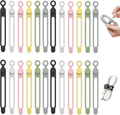 Vista 8 de Organizador de Cables de Datos, NUEVAS Bridas Elásticas de Silicona 2026, Bridas de Cable Reutilizables Organizador de Gestión de Cables