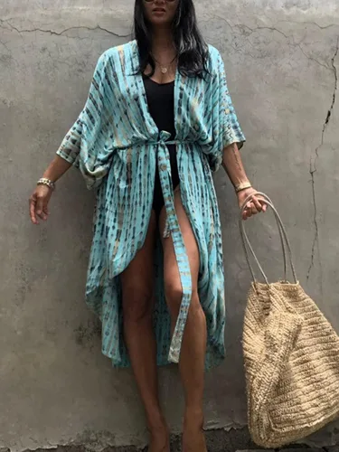 Vista 5 de Chunoy Women Loose Open Front Long Kimono Cardigan Beach Wear Cover Up