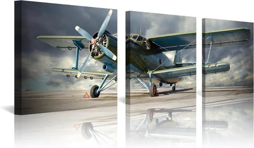 Vista 19 de 3 piezas de arte de pared en lienzo en blanco y negro vintage de la Segunda Guerra Mundial, aviones de combate militares, impresiones de fotografía