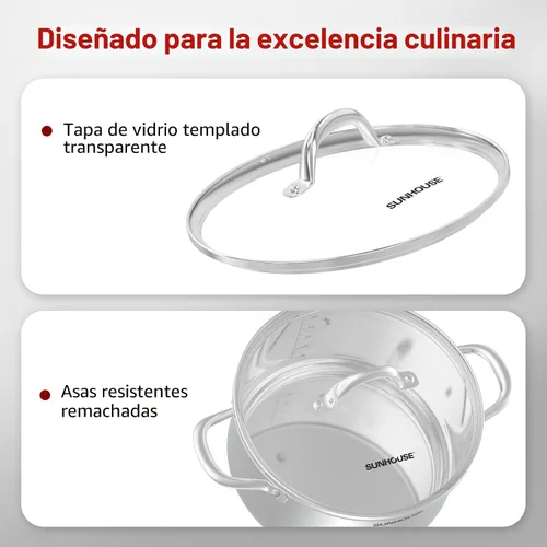 Vista 8 de Sunhouse: Olla de acero inoxidable – 16 cuartos de galón – Tapa de vidrio templado, parte inferior de 3 capas, sopa, pasta-alimentos, hervir a fuego