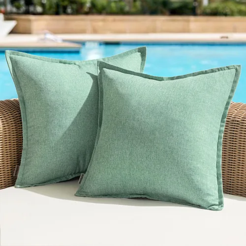 Vista 29 de Juego de 2 fundas impermeables de cojines para exteriores, fundas decorativas de cojines, sólidos, de lino de algodón de granja para sillas de sofá