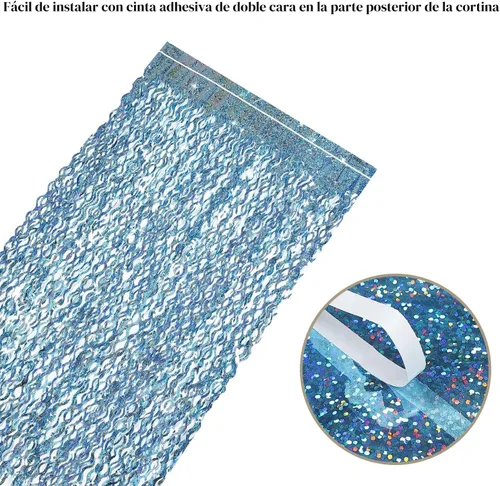 Vista 4 de CYLMFC - Paquete de 4 cortinas de papel de aluminio para fiesta, color azul claro, 3.3 x 6.6 pies, telón de fondo ondulado para cabina de fotos