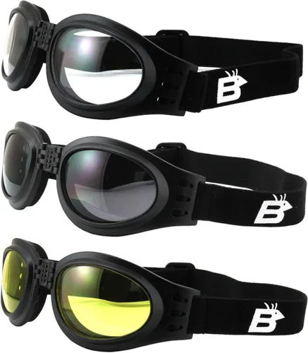 Vista 10 de 2 pares de gafas Birdz Parrot negro plegables acolchadas para motocicleta, lentes transparentes y ahumadas para hombres y mujeres
