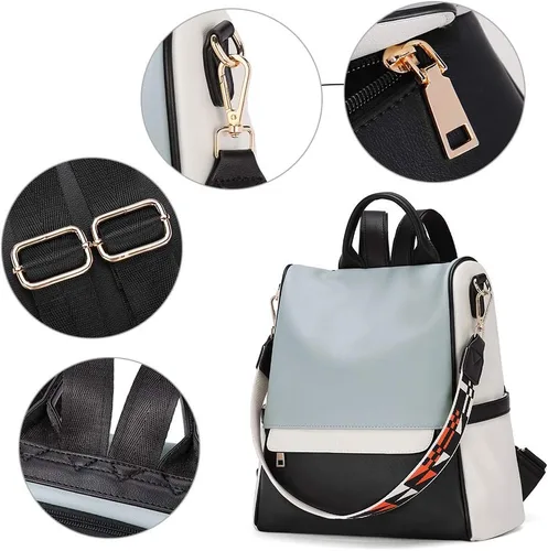 Vista 5 de Bolso de hombro tipo mochila de cuero para mujer, diseño grande y a la moda, para viajes