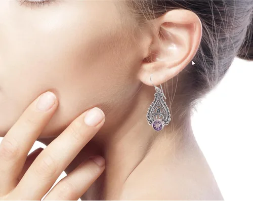 Vista 3 de NOVICA de amatista plata de ley 925. Dangle arete "Lágrimas de Felicidad