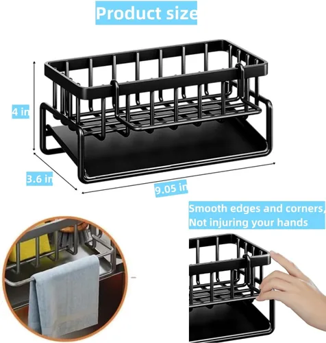 Vista 4 de Soporte de esponja para fregadero de cocina, organizador de fregadero de cocina a prueba de óxido de acero inoxidable 304, organizador de esponja