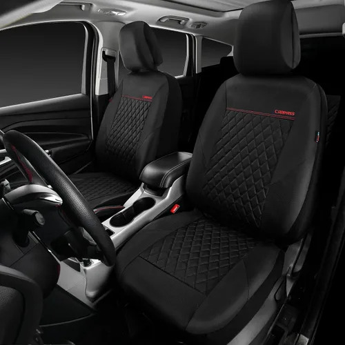 Vista 2 de CAR PASS Funda de asiento de cuero acolchada para dos asientos delanteros, universal, impermeable, de lujo, de PU premium, de vinilo