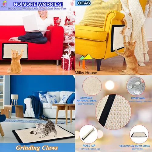 Vista 7 de Paquete de 2 almohadillas antiarañazos para gatos, almohadillas antiarañazos para muebles, cama rascador de gatito, repuesto de cartón para rampa