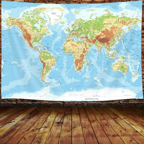 Vista 2 de Tapiz de mapa del mundo para niños y estudiantes, mapa del mundo con países y ciudades principales, tapiz educativo, Asia Europa, ciudad del sur