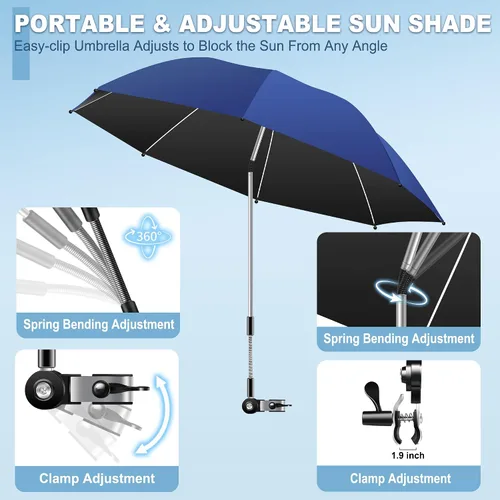 Vista 3 de Luxfero Sillón de playa 3 en 1 con paraguas, silla de bronceado solar con orificio para la cara y reclinable de 5 posiciones, silla plegable