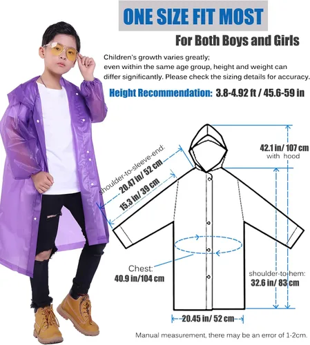 Vista 2 de Chaqueta de lluvia para niños, paquete de 2 ponchos de lluvia para niños, impermeables reutilizables para niños y niñas, impermeable, para exteriores