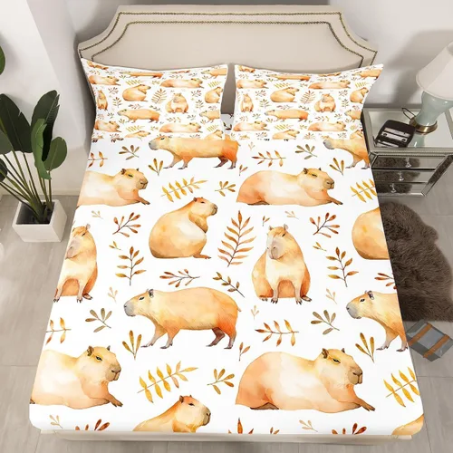 Vista 12 de jejeloiu Capybaras - Juego de sábanas de tamaño individual para amantes de los animales, para niños y niñas, lindas sábanas decorativas de Capybara