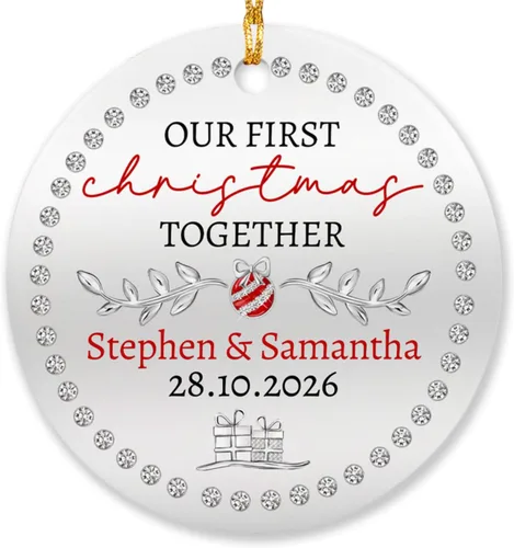 Vista 9 de Adorno de matrimonio de muñeco de nieve para pareja, adorno personalizado de primera Navidad para casados, con nombres personalizados y fecha