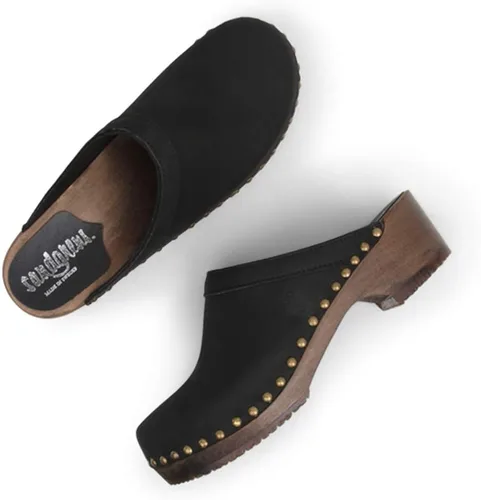 Vista 3 de Sandgrens Zuecos de madera sueca hechos a mano para mujer, Mule de tacón bajo Atenas