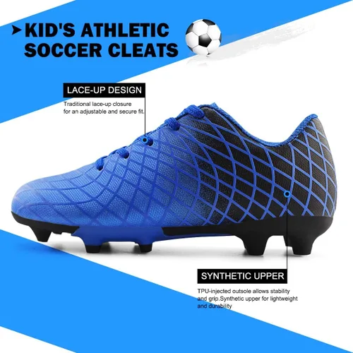 Vista 4 de JABASIC - Tacos de fútbol para exteriores para niños, zapatos de fútbol atléticos y firmes