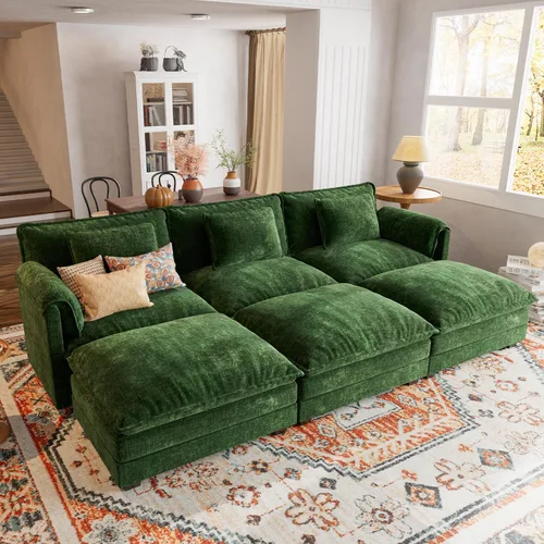 Vista 40 de ELUCHANG Sofá Seccional Modular en Forma de L de 113 pulgadas, cómodo sofá nube de 4 asientos con otomana móvil, sofá de asiento profundo para sala