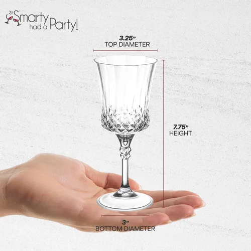 Vista 4 de Smarty Had A Party Copas de vino de plástico, paquete de 48 copas de vino desechables grandes de 11 onzas con tallo, vasos transparentes resistentes