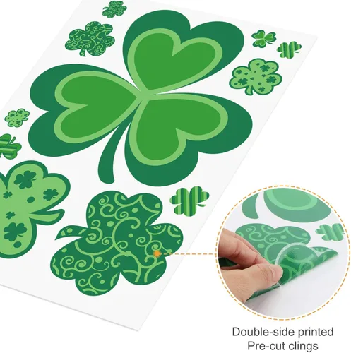 Vista 6 de Adhesivos para ventana del día de San Patricio, 109 calcomanías de ventana de trébol para decoraciones del día de San Patricio