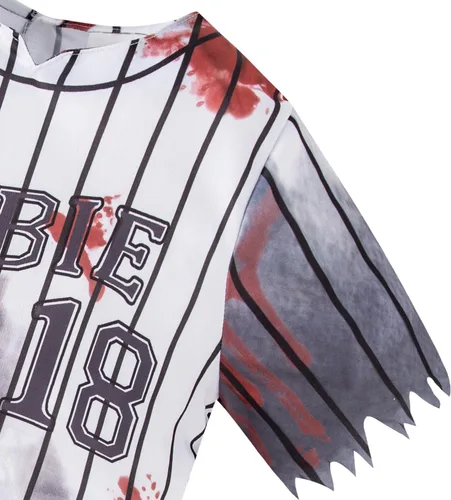 Vista 6 de Scary Boys Home Run - Jugador de béisbol de terror Zombi para niños, disfraz de Halloween para juegos de rol, aterrador para niños, fiestas