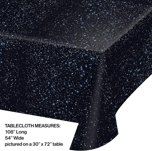 Vista 2 de Creative Converting 725533 - Mantel de plástico de diseño espacial, 54 por 108 pulgadas, color negro
