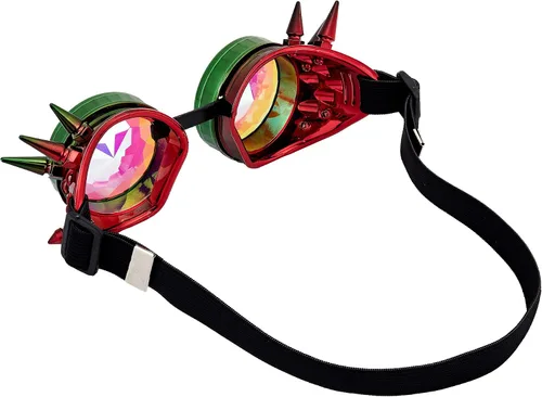 Vista 82 de Gafas de caleidoscopio retro con pinchos, gafas de cristal arcoíris steampunk estilo soldadura, gafas de cosplay punk