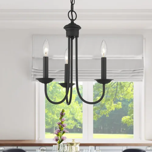 Vista 8 de Livex Lighting 42683-04 - Lámpara de araña de acero con 3 luces para decoración del hogar, 1 lámpara de techo negra, perfecta para decoración