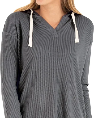 Vista 3 de Free Fly Sudadera con capucha de bambú para mujer, ultra suave y cálida, de punto térmico, camisa de manga larga con hombros caídos para mujer