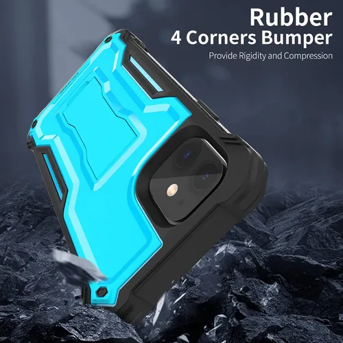 Vista 5 de ExoGuard Funda para iPhone 11, funda de goma a prueba de golpes, protector de pantalla integrado con soporte para iPhone 11 de 6.1 pulgadas (azul)