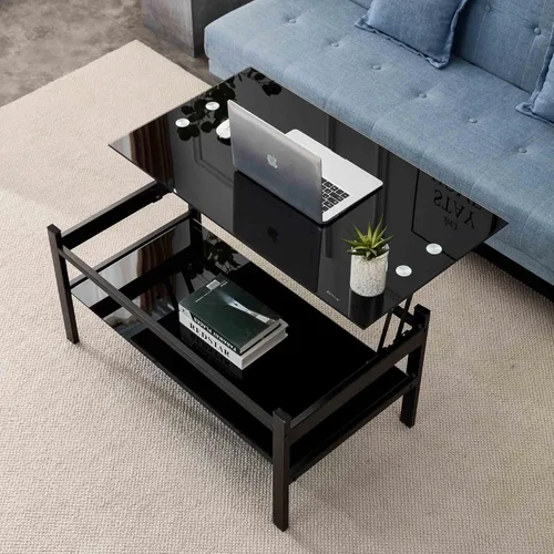 Vista 2 de Juego de 3 mesas auxiliares y mesa auxiliar de cristal, diseño clásico de 2 niveles, parte superior de vidrio templado y patas de metal sólido, uso