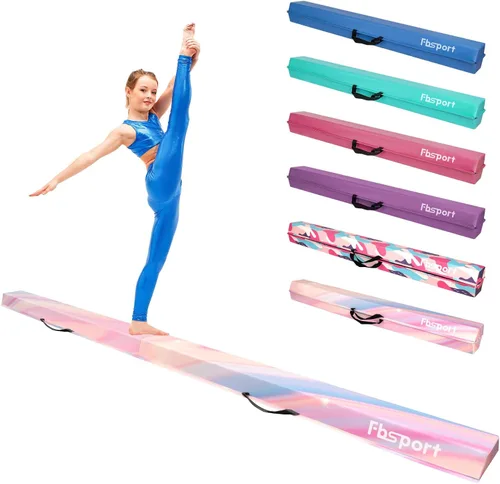 Vista 11 de FBSPORT Viga de Equilibrio de 8/10 Pies: Equipo de Gimnasia de Piso Plegable de Cuero PU para Niños y Adultos, Base de Goma Antideslizante, Viga