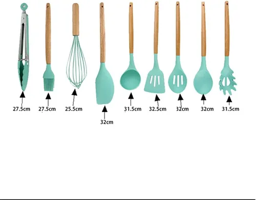 Vista 2 de Juego de utensilios de cocina, utensilios de cocina de silicona con mango multifunción de madera, cucharón batidor de huevos