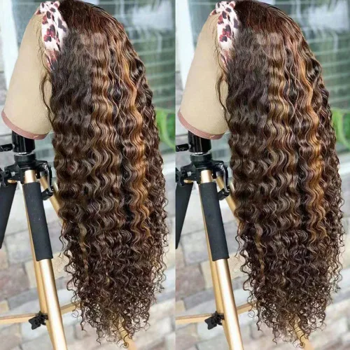 Vista 9 de XSY: Peluca de diadema de cabello humano de onda profunda sin pegamento, sin encaje frontal, peluca de diadema rizada, lista para usar y llevar