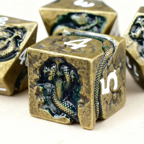 Vista 23 de Rule Dice Dados D&D de 7 Dados de Metal DND, Juego de Dados Metálicos Ponderados de Calabozos y Dragones, Juegos de Dados Poliédricos D y D Grandes