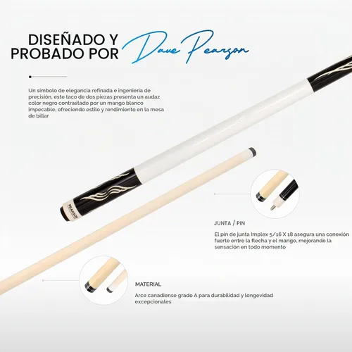 Vista 2 de PEARSON Cues PK Series Pool Cue Two-Piece Maple Wood Billiard Stick with Low-Deflection Shaft, Implex Joint Pro Tip, 18–21oz Weight Options Negro