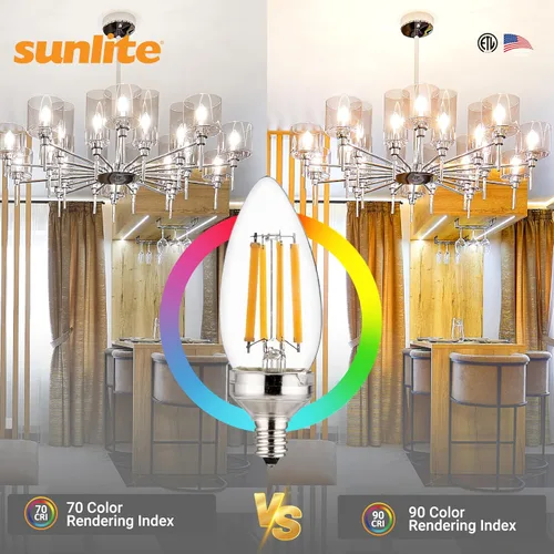 Vista 4 de Sunlite Bombilla LED Edison B11 40270 con punta de torpedo, 7.5 vatios (equivalente a 60 W), 810 lúmenes, base de candelabro E12, regulable