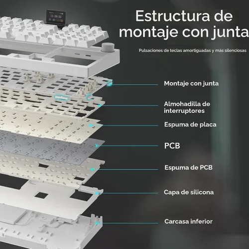 Vista 7 de TECWARE Spectre Teclado mecánico para juegos 96% RGB Pantalla LCD personalizable Inalámbrico de tres modos con perilla Montaje en junta