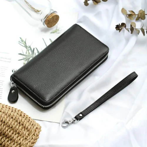 Vista 6 de Moflycom - Cartera de cuero genuino para mujer con cierre y seguridad RFID
