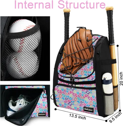 Vista 19 de Bolsa de béisbol juvenil con compartimento ventilado para zapatos, bolsa de bate de sóftbol para guantes de bateo, casco, equipo de teeball