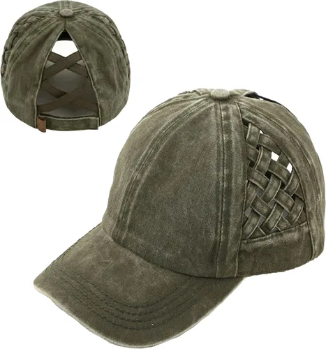 Vista 102 de Funky Junque - Sombrero de cola de caballo para mujer, gorra de béisbol con ajuste ajustable y cola de caballo alta cruzada para uso diario Paquete