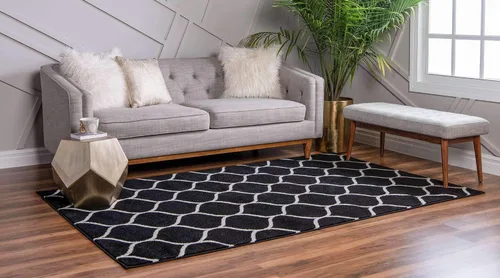 Vista 2 de Unique Loom Trellis Frieze Collection Alfombra de Área - Redondeada (2' x 3' 1", Negro/Marfil)