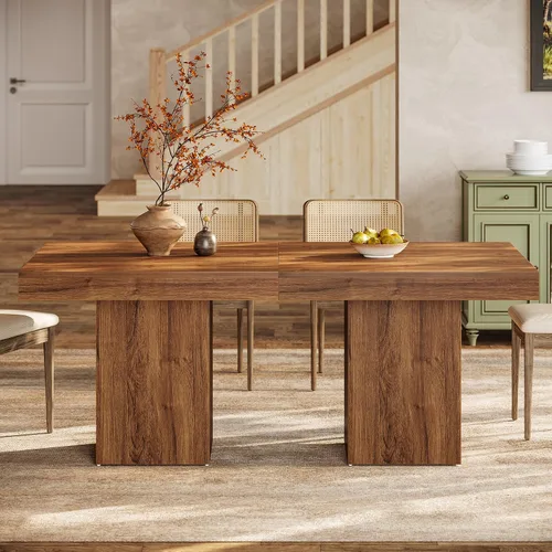 Vista 4 de Tribesigns Mesa de comedor cuadrada de 39 pulgadas para 4, mesa de comedor de cocina pequeña de granja con base de pedestal resistente, muebles