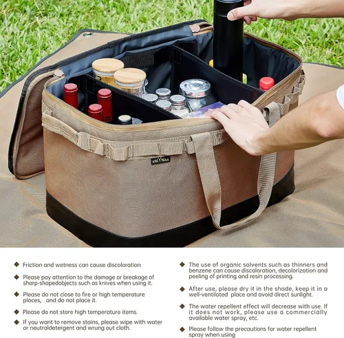 Vista 4 de Bolsa plegable para transportar alimentos, bolsa portátil para comestibles (48 litros), adecuada para catering, catering, picnic, campamento, Marrón