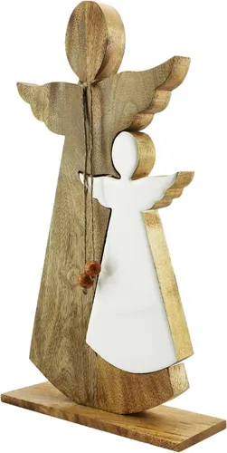 Vista 9 de AuldHome Design Estatua de ángel de anidación esmaltada de madera; figura de decoración navideña de granja primitiva