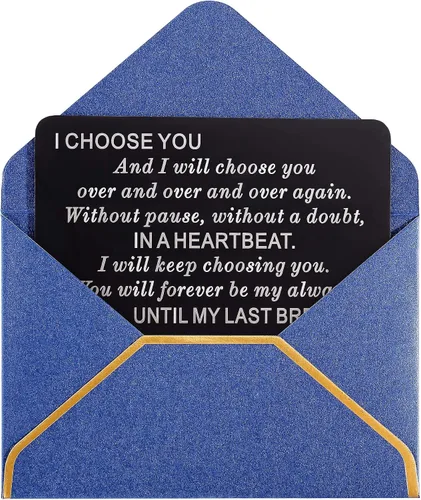 Vista 2 de Mini tarjetas de metal grabadas personalizadas para hombres, I Choose You, tarjetas especiales personalizadas para él, marido, novio, prometido