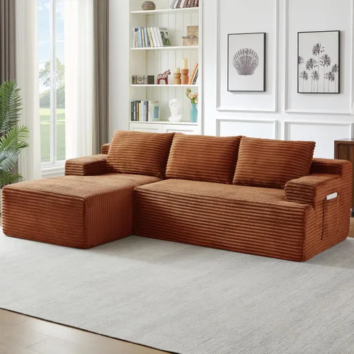 Vista 38 de Sofá seccional comprimido sin hueso de 112 pulgadas con otomana movible convertible en forma de L sofá esquinero modular para sala de estar, sofás