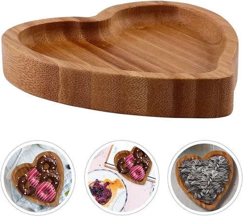 Vista 7 de USHOBE Bandeja de bambú Love Soportes de exhibición de pendientes Decoración de corazón Paletas de madera Plato en forma de corazón Bandeja