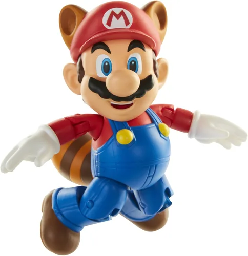Vista 2 de Nintendo Super Mario Raccoon Mario Figura articulada de 4 pulgadas con accesorio de hojas