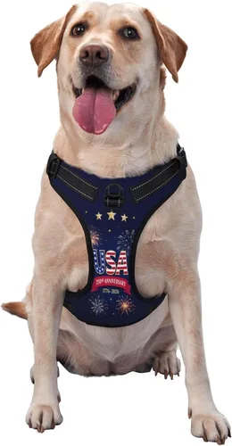 Vista 5 de 250th USA Anniversary Reflective Dog Harness No Pull Soft Vest Harness for Small Medium Large Dog Puppy Pets (Small Size)