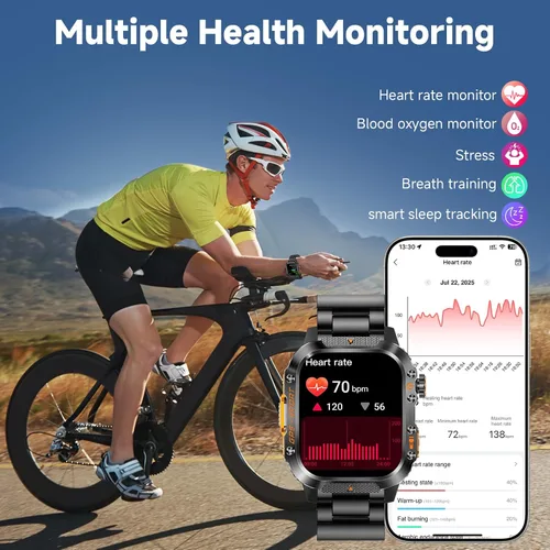 Vista 6 de Reloj inteligente GPS para hombre (respuesta/hacer llamadas), relojes inteligentes militares resistentes de 2.01 pulgadas para Android iPhone